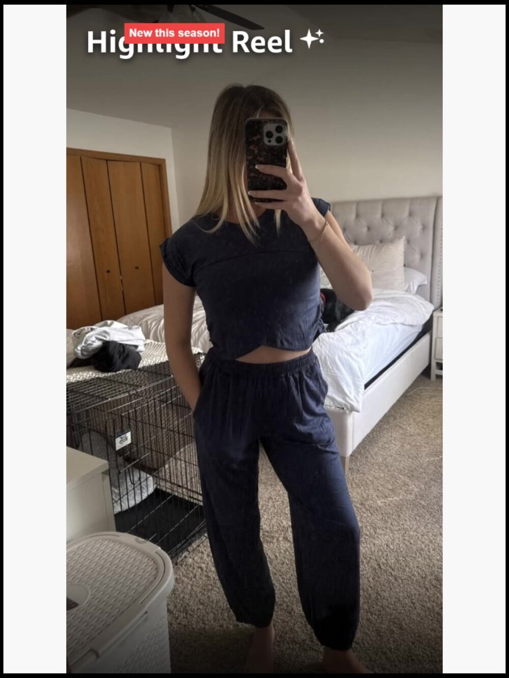 2 Piece Loungewear Set with Cropped Top and Wide Leg Pants Pockets - Picture 6 of 6